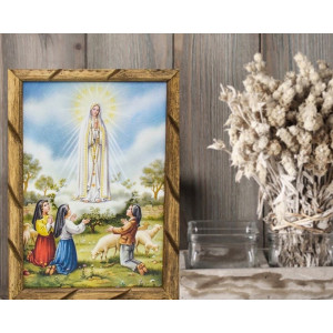 Rustic wooden picture frame Our Lady of Fatima