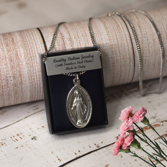 Medalla y cadena Virgen Milagrosa 1.5"