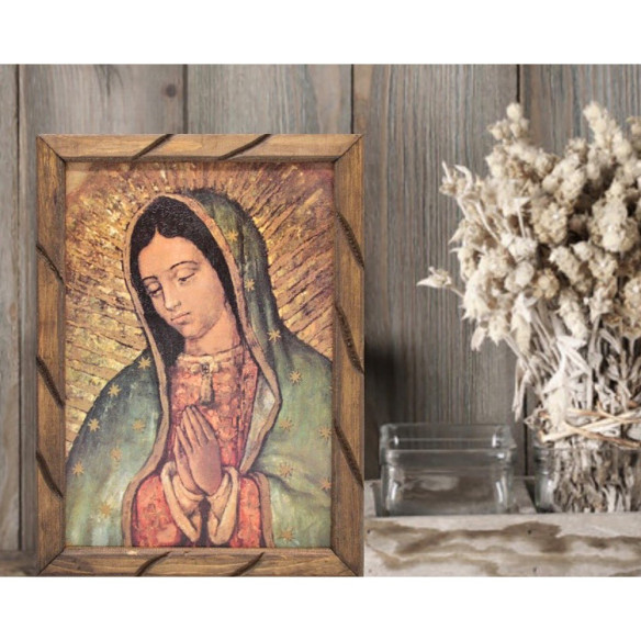 Rustic wooden picture frame Our Lady  Guadalupe - Half Body