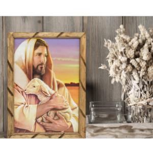 Rustic wooden picture frame -Good shepherd