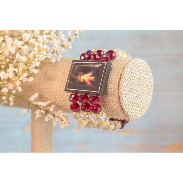 wooden and beats bracelet - Divine Mercy