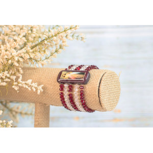 wooden and beats bracelet - Divine Mercy & Faustina