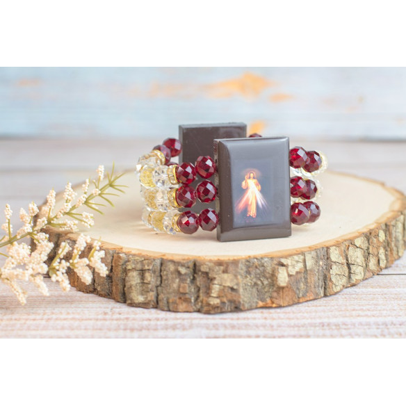 wooden and beats bracelet - Divine Mercy