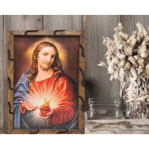 Rustic wooden picture frame - SACRED HEART OF JESUS