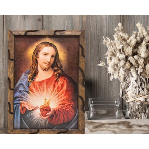 Cuadro rústico Sagrado Corazón de Jesús