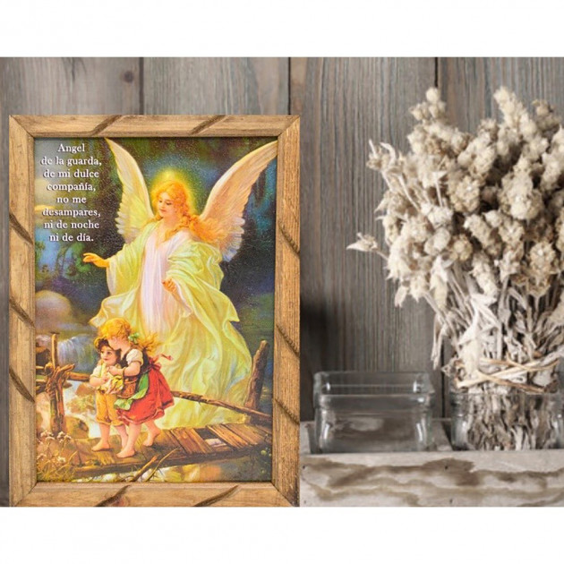 Rustic wooden picture frame - Guardian Angel