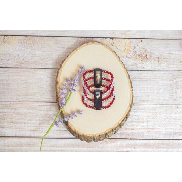 wooden and beats bracelet - Divine Mercy & Faustina