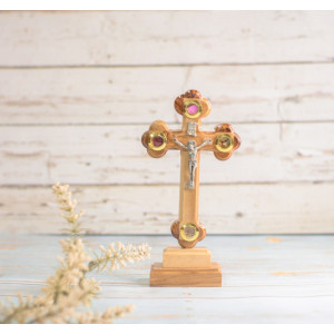 Hand Made Olive stand Wood Crucifix with relics From Bethlehem,The Holy Land