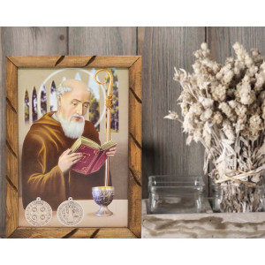 Rustic wooden picture frame -  Saint Benedict