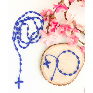 Knotted Cord Rosary and Bracelet  - Blue