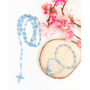Knotted Cord Rosary and Bracelet  - Light Blue