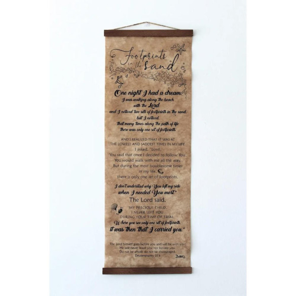 Footprints in the sand - Handcrafted biblical scroll
