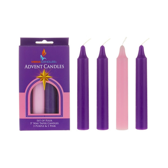 4 pcs 5" Advent Unscented Taper Candle- Assorted
