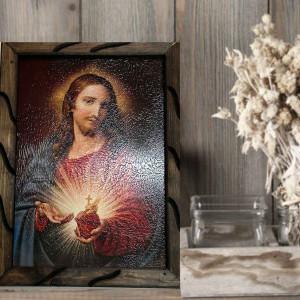 Rustic painting Sacred Heart of Jesus - Original