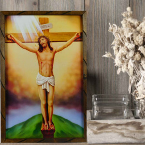 Rustic painting Jesus on the Cross